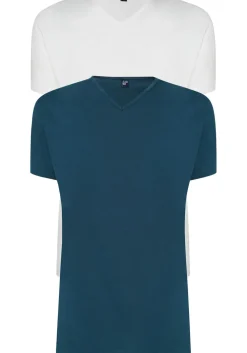 ALAN RED T-shirts Vermont (2-pack), V-hals, wit en denim blauw