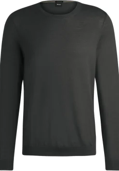 BOSS Leno slim fit trui wol, heren pullover middeldik O-hals, grijs