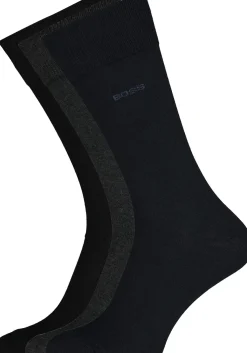 BOSS regular socks (3-pack), herensokken katoen, zwart, grijs en blauw