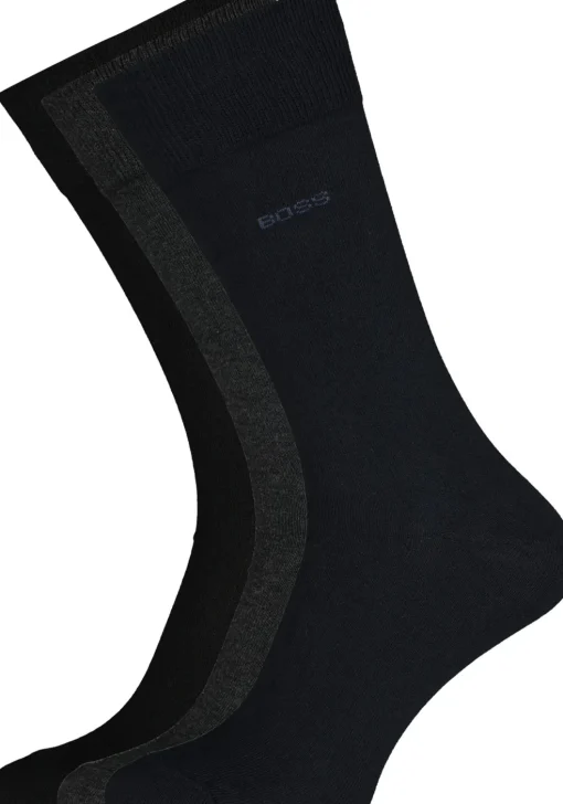 BOSS regular socks (3-pack), herensokken katoen, zwart, grijs en blauw