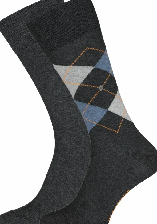Burlington Everyday herensokken (2-pack), katoen, antraciet uni en geruit