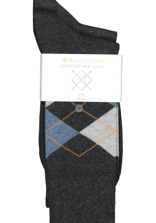 Burlington Everyday herensokken (2-pack), katoen, antraciet uni en geruit