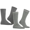 Burlington Everyday Stripe 2-Pack herensokken, grijs (light greymel.)