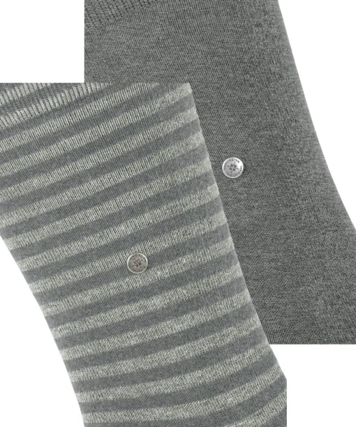 Burlington Everyday Stripe 2-Pack herensokken, grijs (light greymel.)