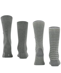 Burlington Everyday Stripe 2-Pack herensokken, grijs (light greymel.)
