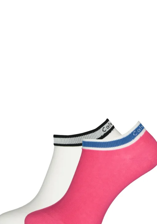Calvin Klein damessokken Spencer (2-pack), enkelsokken logo boord, wit en roze
