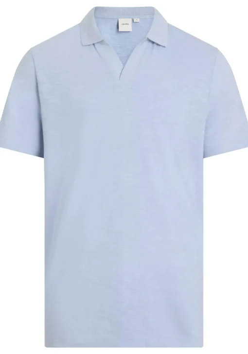 Calvin Klein Linen Cotton Cuban Regular Polo, heren poloshirt, blauw