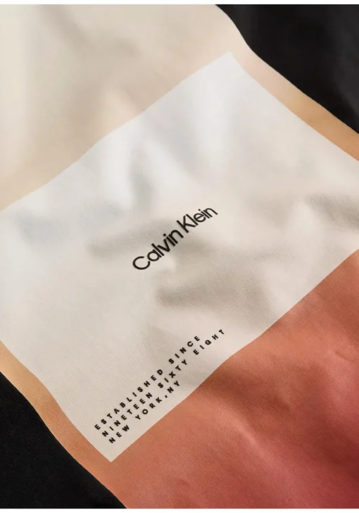 Calvin Klein Overlay Print T-shirt, heren T-shirt korte mouw O-hals, zwart dessin