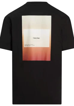 Calvin Klein Overlay Print T-shirt, heren T-shirt korte mouw O-hals, zwart dessin