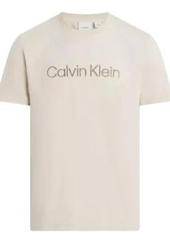 Calvin Klein Textured Embroidery T-shirt, heren T-shirt korte mouw O-hals, beige