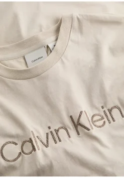 Calvin Klein Textured Embroidery T-shirt, heren T-shirt korte mouw O-hals, beige