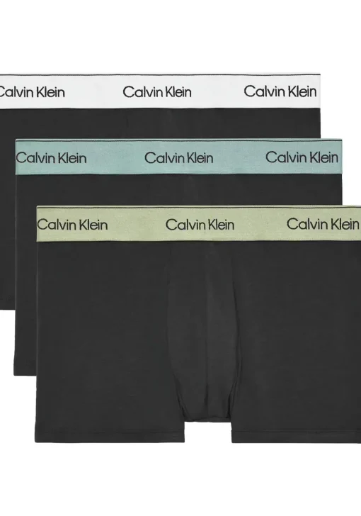 Calvin Klein Trunks (3-pack), heren boxers normale lengte, zwart met gekleurde tailleband