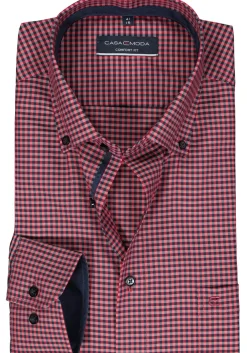 CASA MODA comfort fit overhemd, popeline, rood met blauw geruit