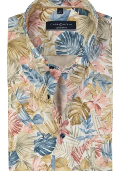 CASA MODA comfort fit overhemd, korte mouw, popeline, wit met rood, blauw en beige dessin