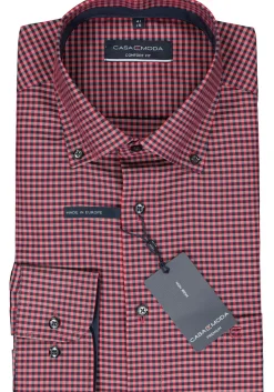 CASA MODA comfort fit overhemd, popeline, rood met blauw geruit