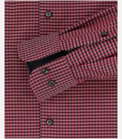 CASA MODA comfort fit overhemd, popeline, rood met blauw geruit