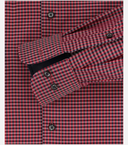 CASA MODA comfort fit overhemd, popeline, rood met blauw geruit