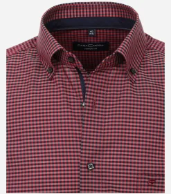 CASA MODA comfort fit overhemd, popeline, rood met blauw geruit