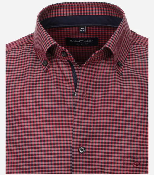 CASA MODA comfort fit overhemd, popeline, rood met blauw geruit