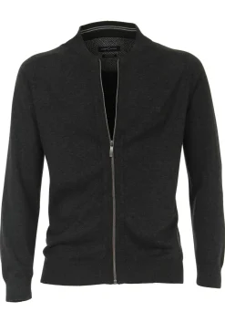 CASA MODA heren vest katoen, met rits, antraciet grijs