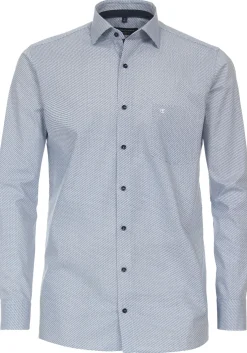 CASA MODA modern fit overhemd, popeline, blauw met wit dessin