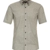 CASA MODA Sport casual fit overhemd, korte mouw, popeline, blauw met geel en wit dessin