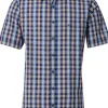 CASA MODA Sport casual fit overhemd, korte mouw, seersucker, blauw met oranje en wit geruit