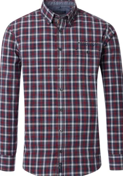 CASA MODA Sport casual fit overhemd, popeline, blauw met donkerrood geruit