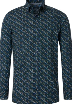 CASA MODA Sport casual fit overhemd, popeline, blauw met groen dessin