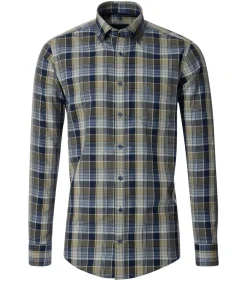 CASA MODA Sport casual fit overhemd, dobby, groen met blauw geruit
