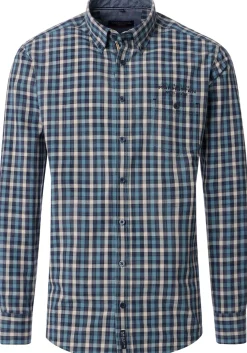 CASA MODA Sport casual fit overhemd, popeline, blauw met petrol en beige geruit