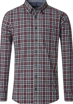 CASA MODA Sport casual fit overhemd, dobby, rood, wit, blauw en groen geruit
