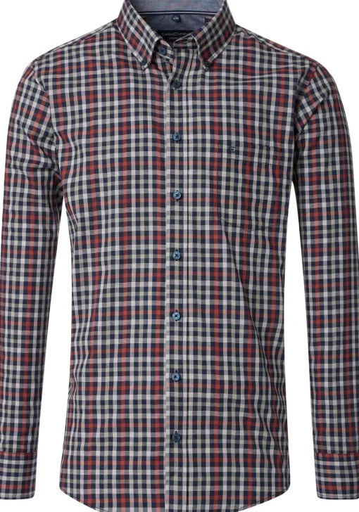 CASA MODA Sport casual fit overhemd, dobby, rood, wit, blauw en groen geruit
