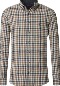 CASA MODA Sport casual fit overhemd, flanel, beige, blauw, wit geruit