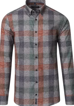 CASA MODA Sport casual fit overhemd, popeline, grijs met groen en rood geruit