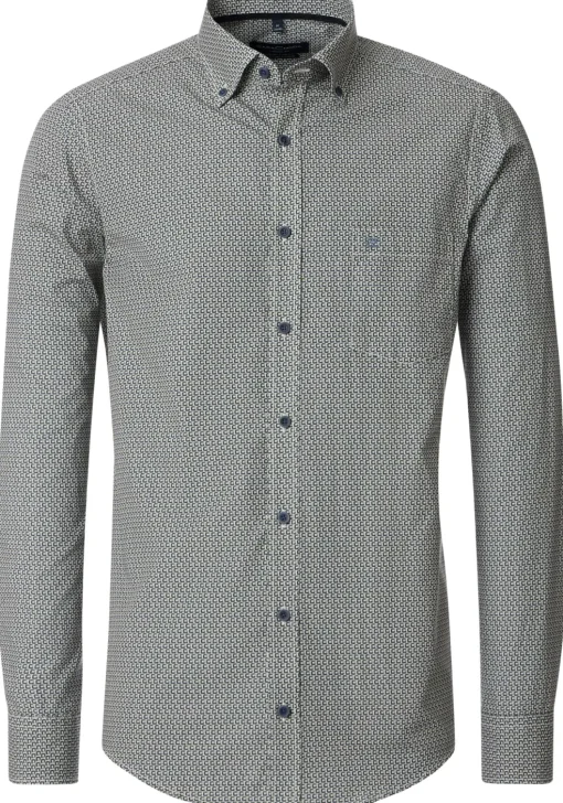 CASA MODA Sport casual fit overhemd, popeline, groen dessin