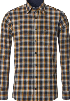 CASA MODA Sport casual fit overhemd, flanel, blauw met wit en oranje geruit