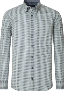 CASA MODA Sport casual fit overhemd, popeline, groen met blauw, beige en wit dessin