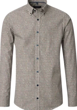 CASA MODA Sport casual fit overhemd, popeline, groen met wit en bruin dessin