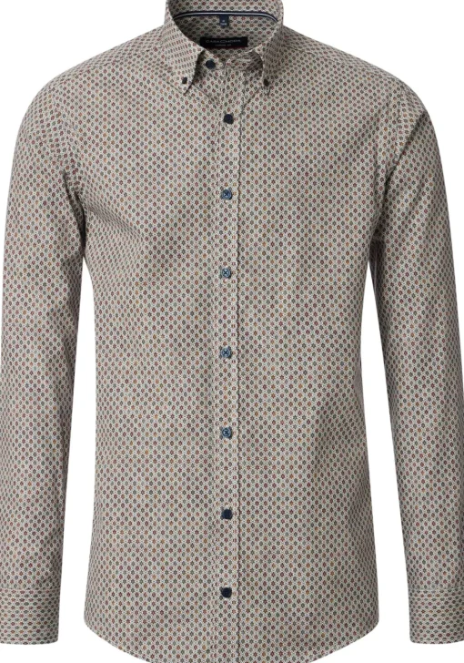 CASA MODA Sport casual fit overhemd, popeline, groen met wit en bruin dessin
