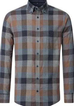 CASA MODA Sport casual fit overhemd, flanel, blauw, bruin, beige geruit
