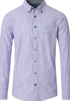 CASA MODA Sport casual fit overhemd, popeline, lichtblauw met rood gestreept