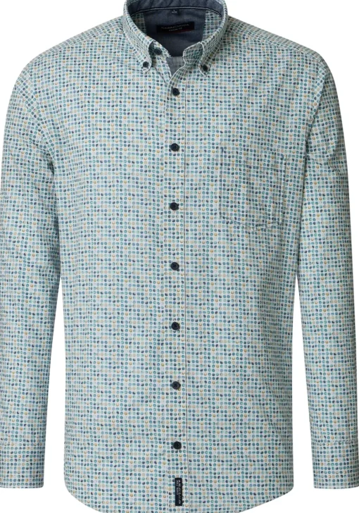 CASA MODA Sport casual fit overhemd, popeline, wit met blauw, aqua en geel balletjes dessin