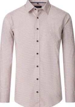 CASA MODA Sport casual fit overhemd, popeline, wit met rood en beige dessin