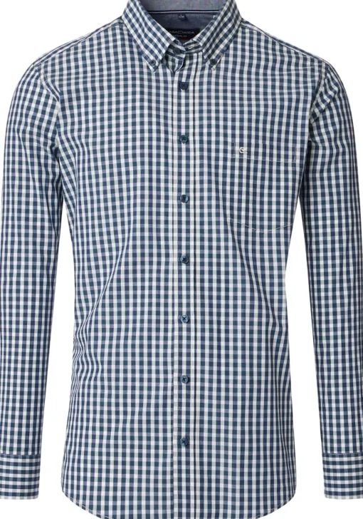CASA MODA Sport casual fit overhemd, structuur, donkerblauw met wit en groen geruit