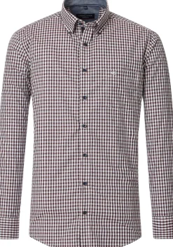 CASA MODA Sport casual fit overhemd, dobby, blauw met wit en rood geruit