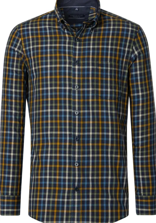 CASA MODA Sport casual fit overhemd, twill, blauw, groen, oranje geruit