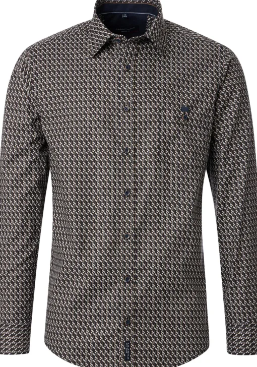CASA MODA Sport casual fit overhemd, twill, bruin dessin