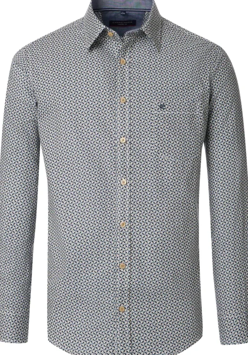 CASA MODA Sport casual fit overhemd, twill, wit met blauw en beige dessin