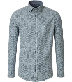 CASA MODA Sport casual fit overhemd, twill, wit met blauw en groen dessin